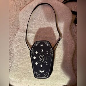GLOW IN THE DARK Black Coffin-Shaped Women Bag with White Gothic Design